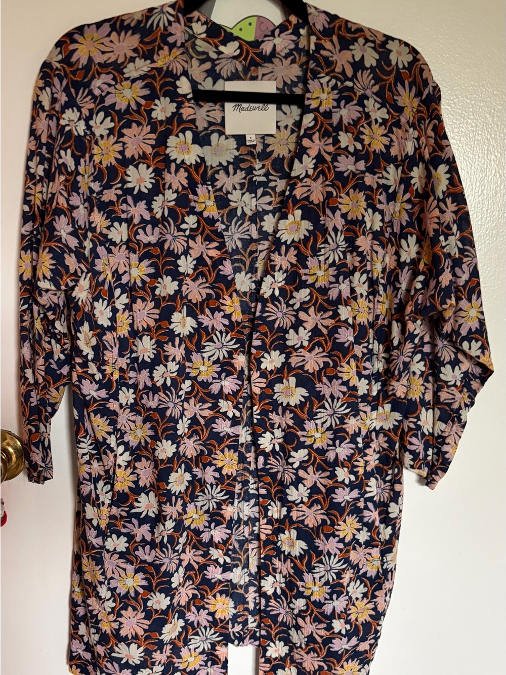 Madewell Navy Floral Button-Front Top with Pink & Yellow Blooms
